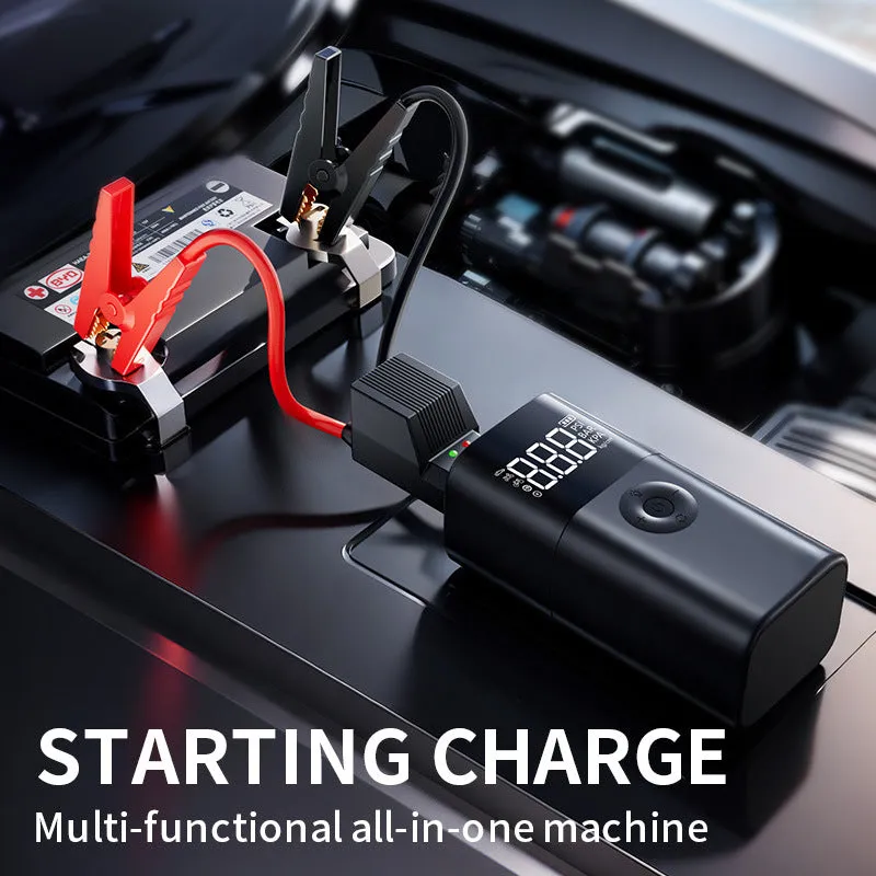 10000mAh Portable Multifunctional Car Jump Starter & Tire Inflator | All-in-One 12V Device with Phone Charging, LED Lighting, and Pressure Gauge