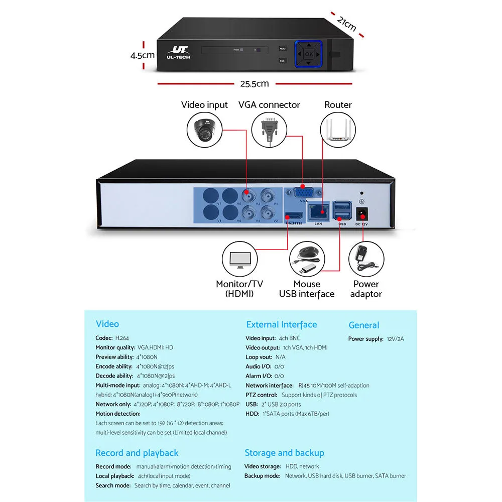 1080P HD CCTV Security System 4CH DVR 4 Cameras 1TB UL-Tech