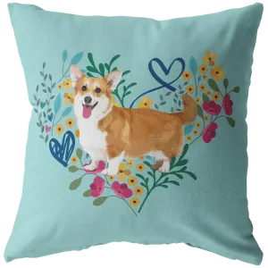 Corgi - Heart Shape Flower Pillow