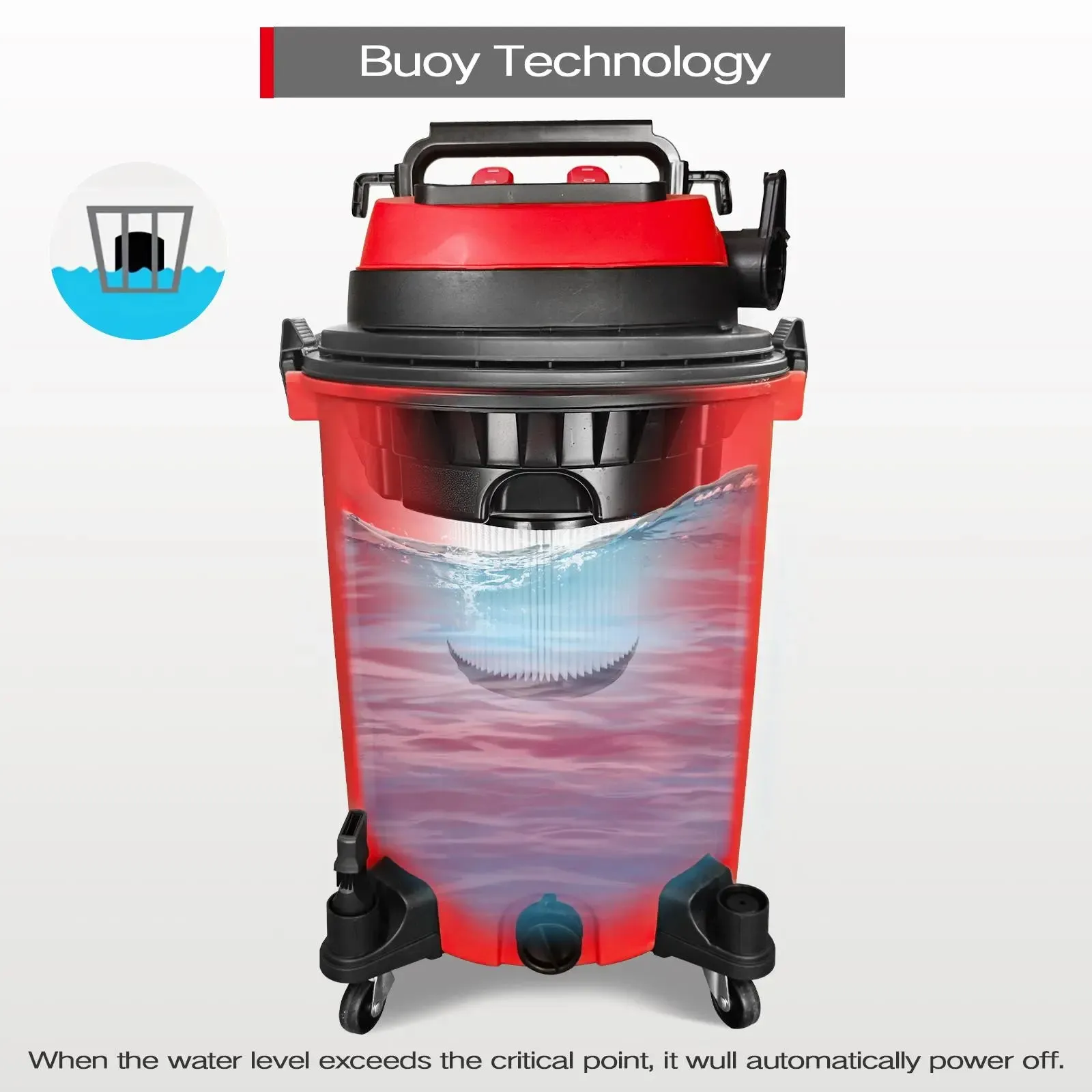 MOOSOO K-616 Heavy Duty 3-in-1 Wet Dry Vacuum - 16 Gallon, 6HP High Suction Shop Vac with Blower Function for Garage, Outdoors, and Job Site