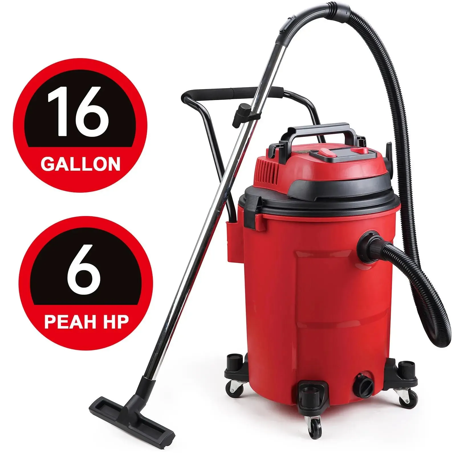 MOOSOO K-616 Heavy Duty 3-in-1 Wet Dry Vacuum - 16 Gallon, 6HP High Suction Shop Vac with Blower Function for Garage, Outdoors, and Job Site