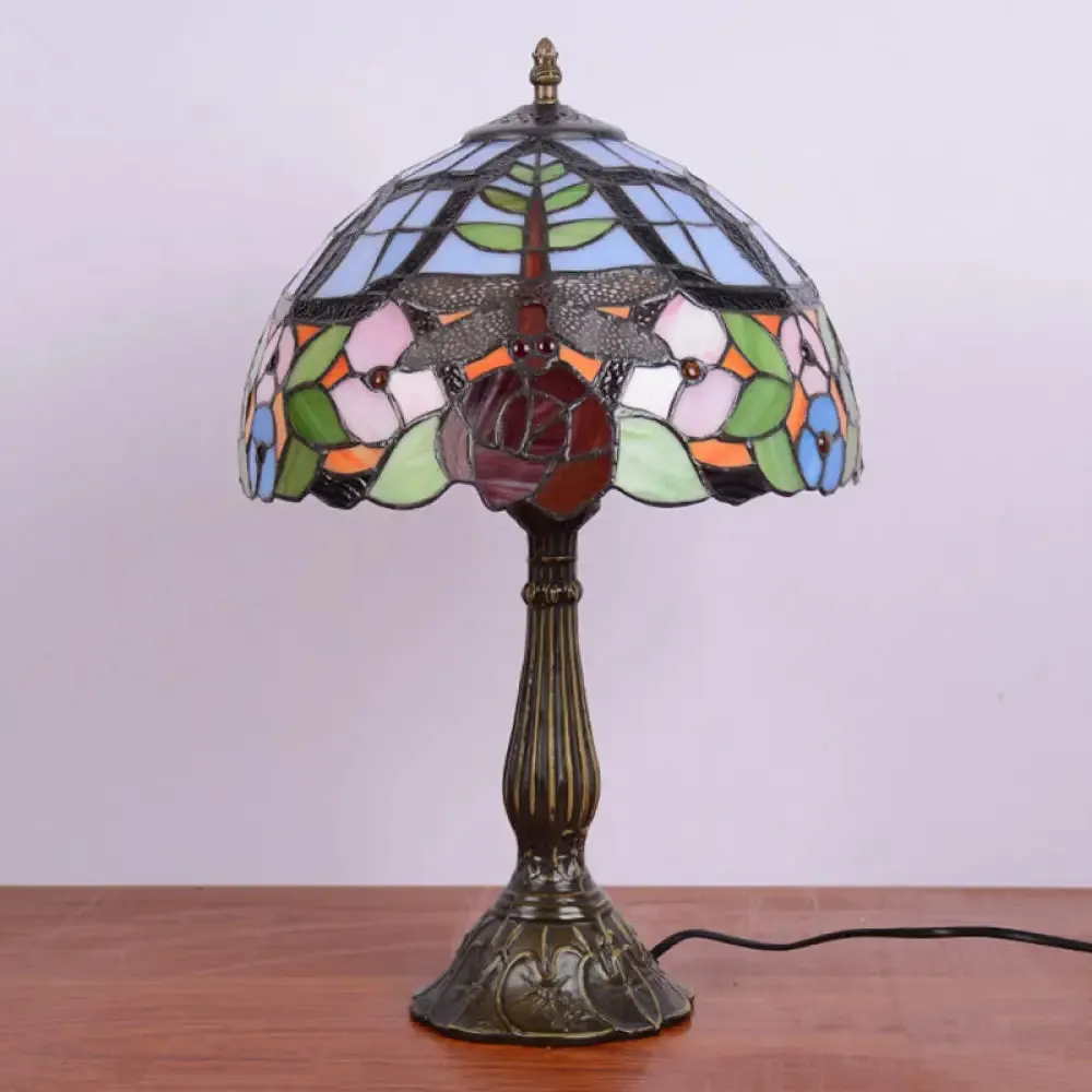 Tiffany Dragonfly Nightstand Lamp with Colorful Bowl Shade