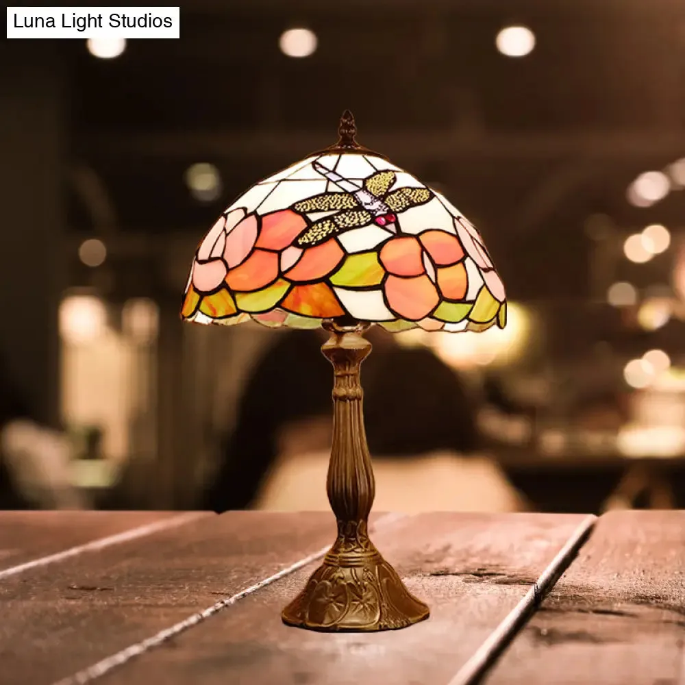Tiffany Dragonfly Nightstand Lamp with Colorful Bowl Shade