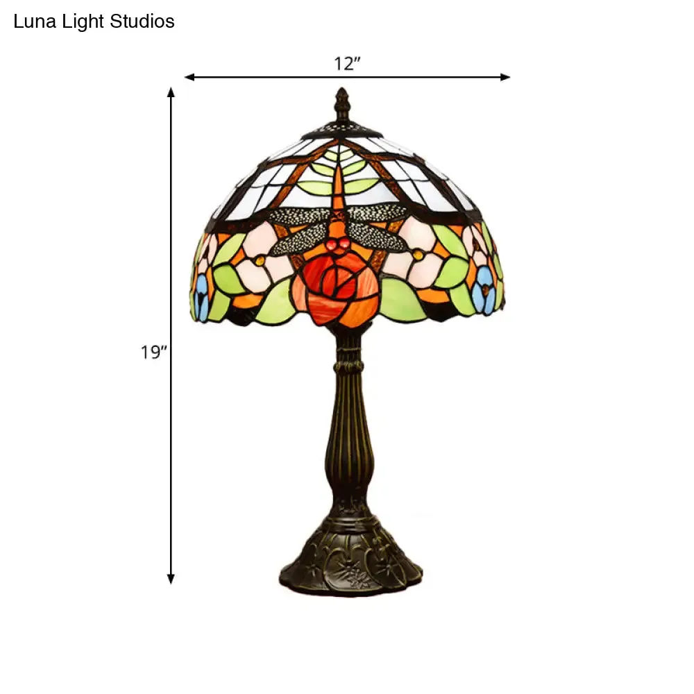 Tiffany Dragonfly Nightstand Lamp with Colorful Bowl Shade