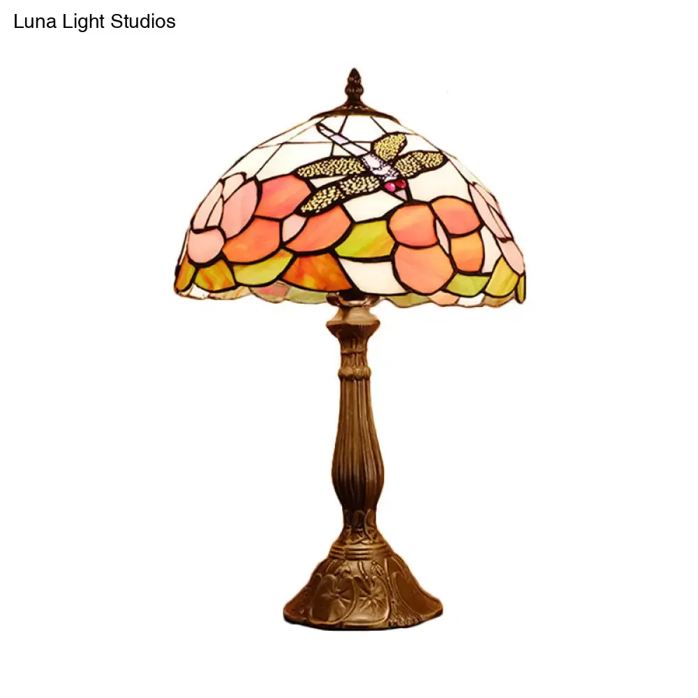 Tiffany Dragonfly Nightstand Lamp with Colorful Bowl Shade