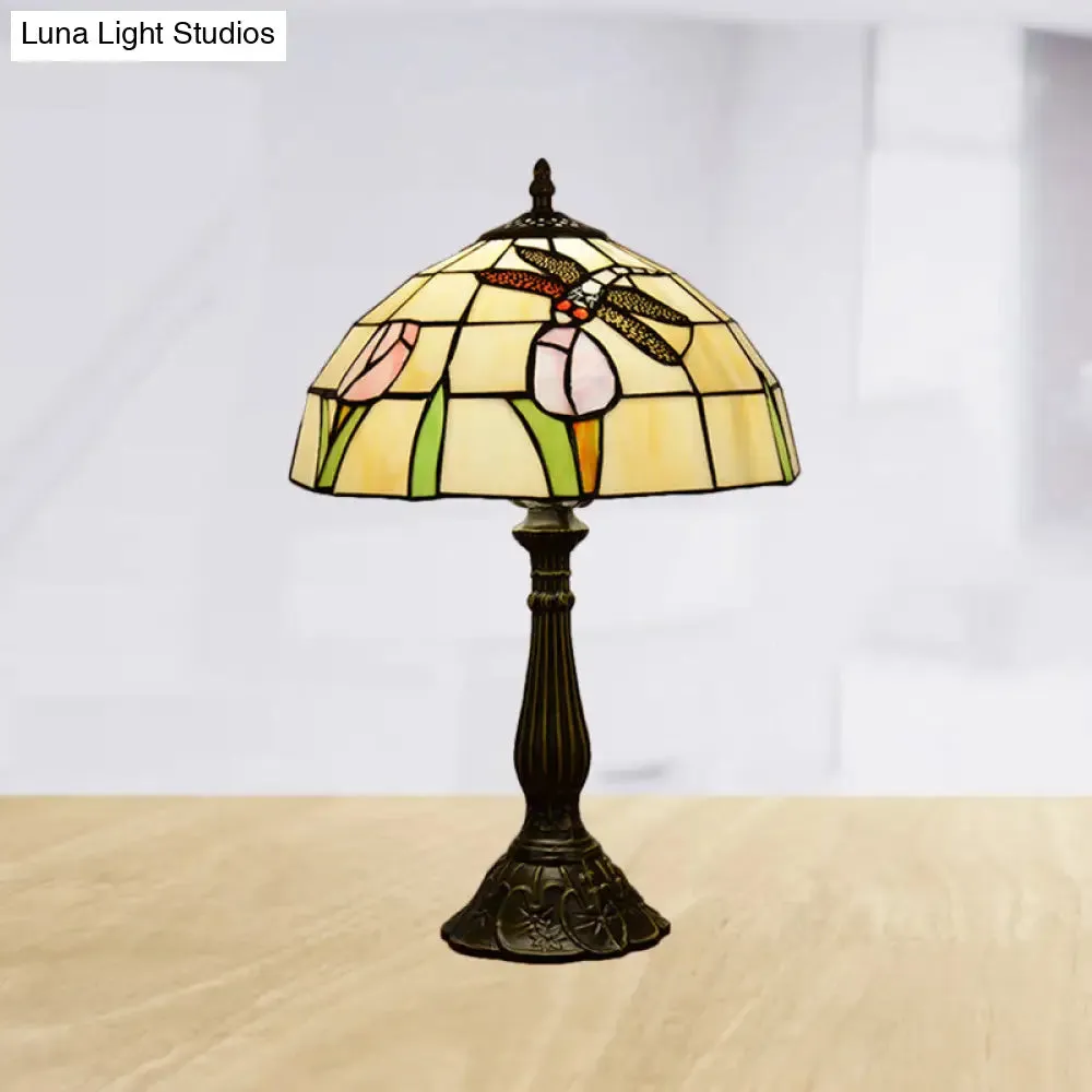 Tiffany Dragonfly Nightstand Lamp with Colorful Bowl Shade