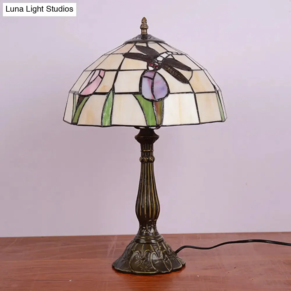 Tiffany Dragonfly Nightstand Lamp with Colorful Bowl Shade