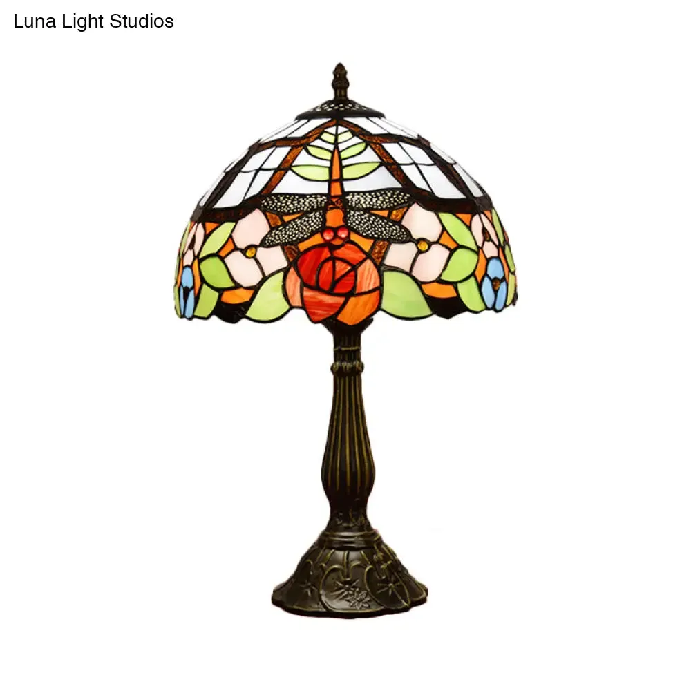 Tiffany Dragonfly Nightstand Lamp with Colorful Bowl Shade