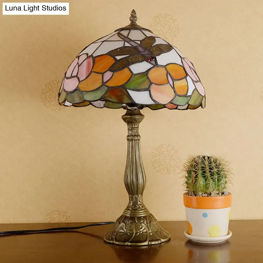 Tiffany Dragonfly Nightstand Lamp with Colorful Bowl Shade