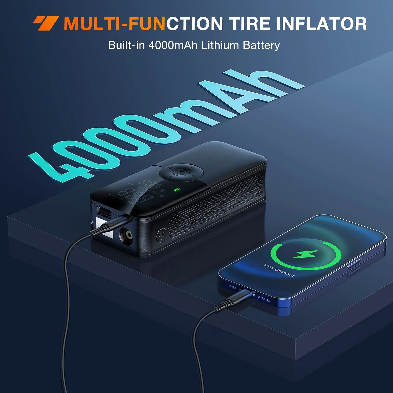 Tire Inflator Portable Air Compressor Rechargeable Battery Cordless 150PSI Faster Inflation Air Pump for Car Tires with Tire Pressure Gauge